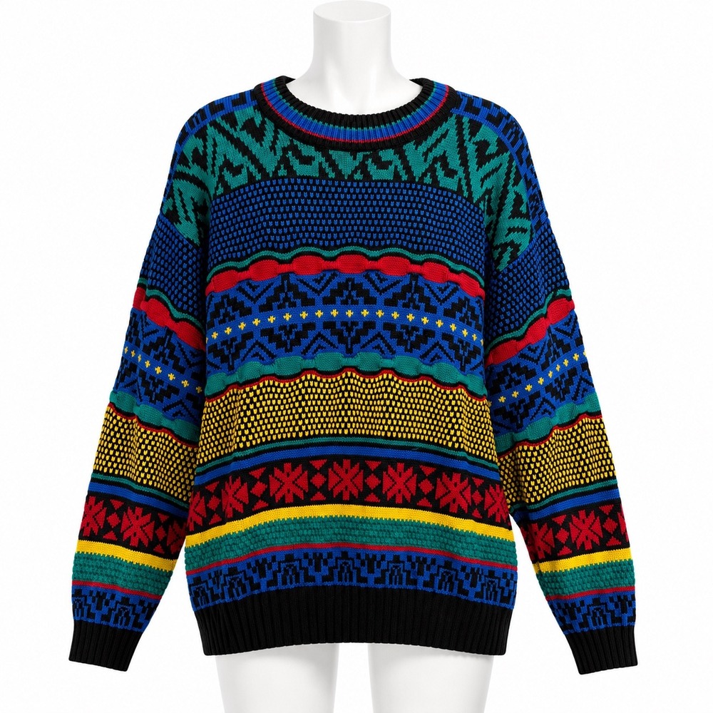 Vintage‎ Lightning Bolt 90s Knit Sweater L Dopamine Dressing Grandpa Core